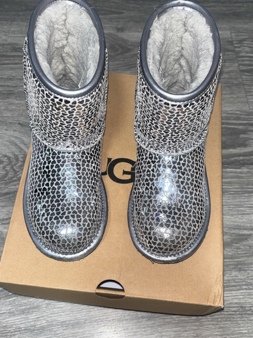 UGG Silver Metallic Leopard-Print Shearling Boots